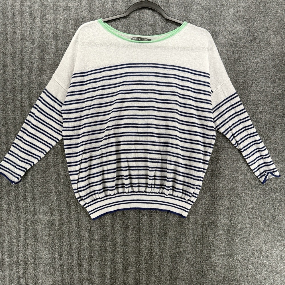 Elliott Lauren Sweater Womens L Striped Linen Blend Pullover Nautical Preppy